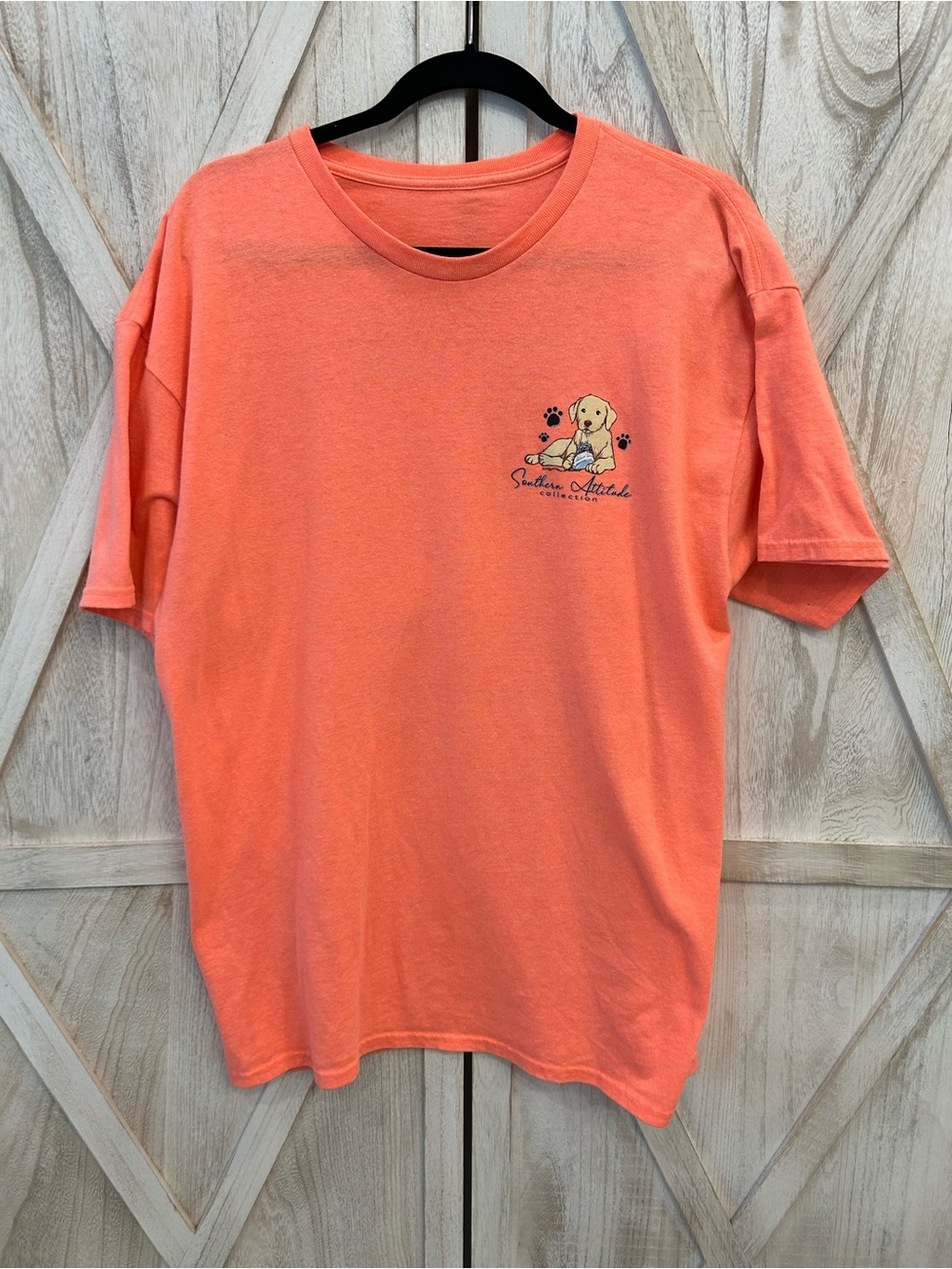 Coral Short-Sleeve Tee with Puppy Graphic
